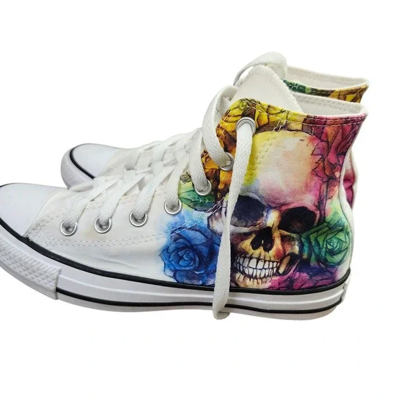 Converse Chuck Taylor All Star Skull Floral Watercolor High Top Mens 5 Womens 7 - Picture 9 of 12